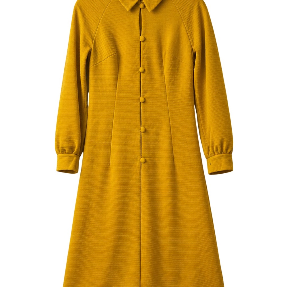Vintage 1960s Mustard Yellow Mod Dress Handmade A-Line Coat Dress